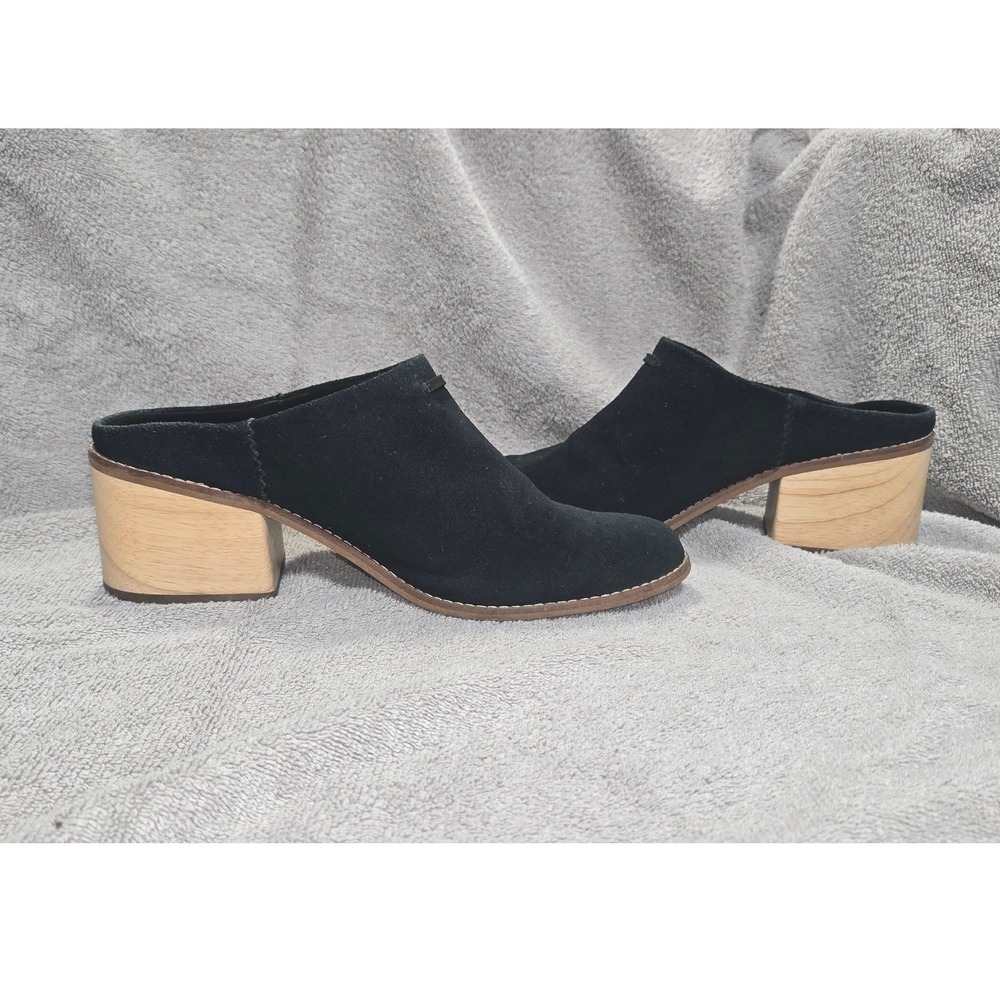TOMS Kelsey Black Suede Block Heel Mules Round Toe Slip On Clogs Women Shoes 11 - Picture 3 of 9